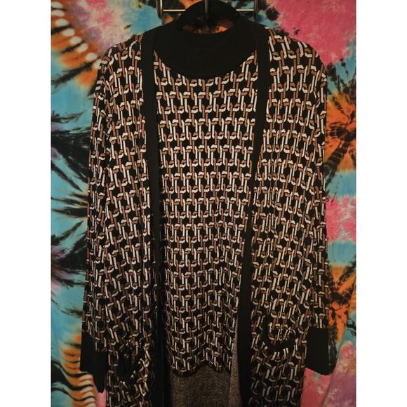 Chicos Black & Gold Chain Link 2 PC Open Sweater w/ Matching Tank Women's Large - Picture 2 of 11